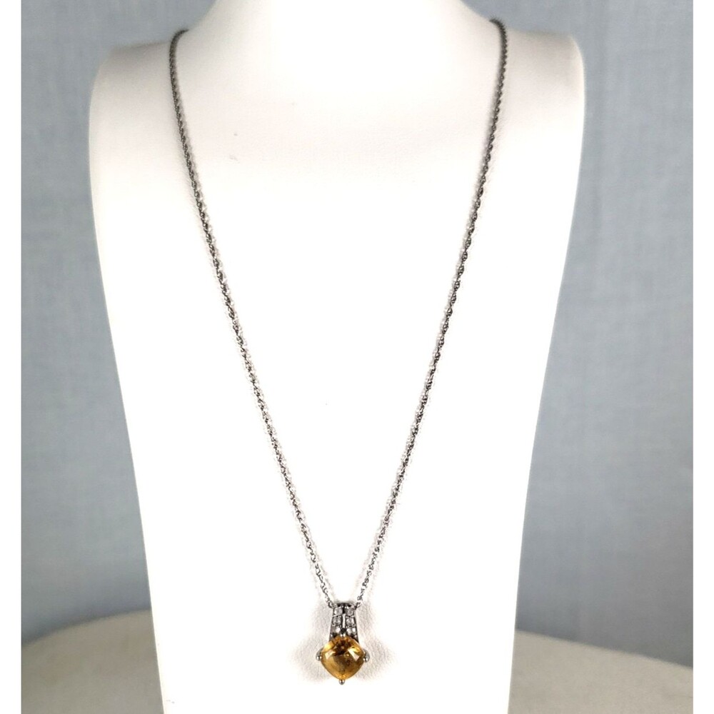 Citriine (6mm) Cushion and 6 Spinel (2mm) Pendant 925 with 18in Necklace Chain - Picture 5 of 16